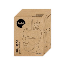 balvi The Head Pen Container Black Geometric Stylized Head Shape Cement