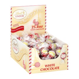 Lindt LINDOR White Chocolate Peppermint Truffles, White Chocolate Candy with Smooth Peppermint Truffle Center, 25.4 oz., 60 Count