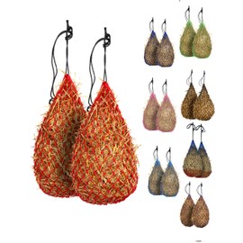 Majestic Ally 2 pcs Slow Feed 42” Hay Net for Horses, 2x2” Holes, Nylon Rope Hanging, Adjustable Travel Feeder for Trailer, Stall, Reduced Waste (RED)