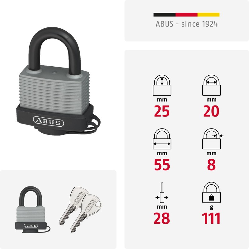ABUS 49976 Aluminium Padlock with 6401 Alike Keyed - Silver