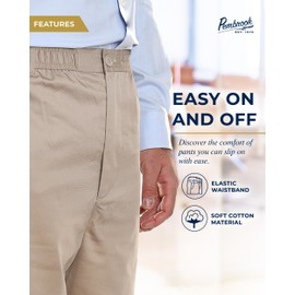 Pembrook Men's Elastic Waist Pants for Seniors Tan, X-Large, 31-32'' Inseam, 40'' Waist - Adaptive Clothing for Elderly with Zipper and Button