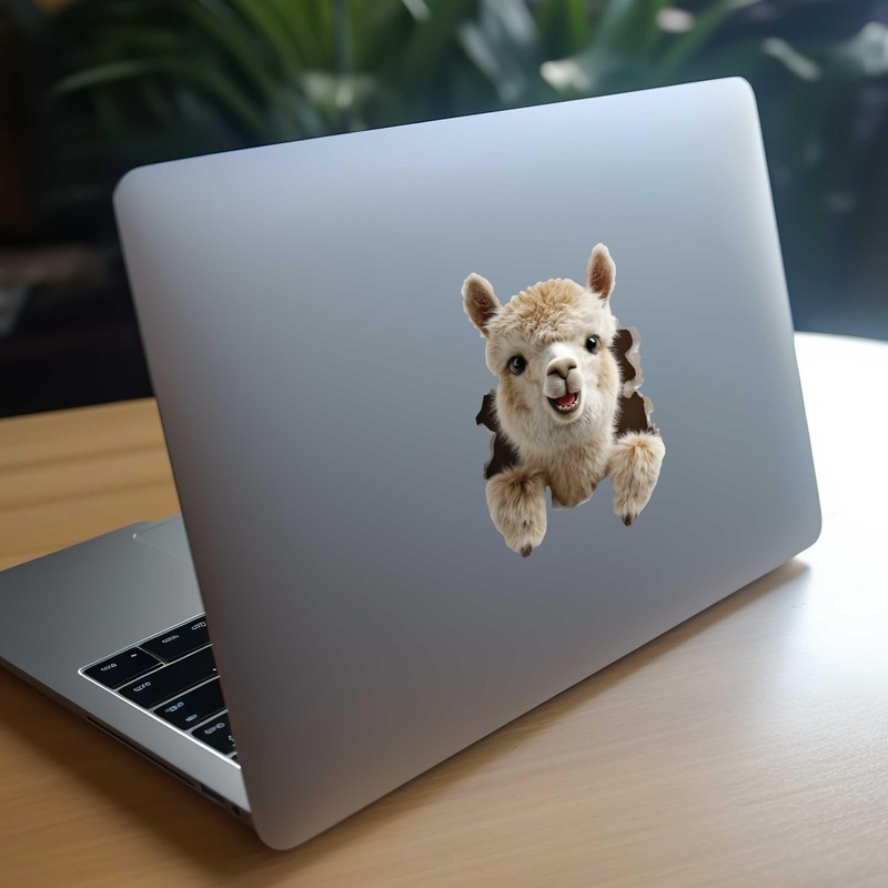 Llama Hole Decal – 3D Fluffy Alpaca Vinyl Sticker –