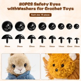 YHTCC 80 PCS Safety Eyes for Crochet Toys, Large Craft Eyes with Backings for Amigurumi Teddy Bear Eyes Doll Making DIY Crafts, 10-30 mm Black Plastic Toy Eyes