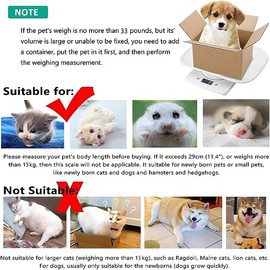 Digital Pet Scale, Small Animal Scale with Tape Measure, Kitchen Food Scale, Weighing Max 33lbs, Size 12"x8", LCE Electronic Weight Scale Only for Newborn Kitten, Puppy, Hamster, Little Bird (White)