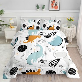 Smell Sunshine Kids Comforter Set Cartoon Dinosaur Planet Printed Pattern Bedding Set with 1 Comforter and 2 Pillowcases for Girls Boys Bedroom All Season(Cartoon Dinosaur Planet Twin)