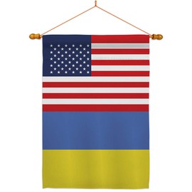 Americana Home & Garden Ukraine US Friendship House Flag Dowel Set Regional American Alliance World Country Particular Area Banner Small Garden Yard Double-Sided, Decorations Gifts Made in USA