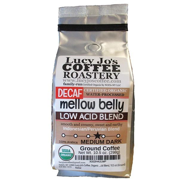 Lucy Jo's Coffee, Organic Decaf Mellow Belly Low Acid Blend, 10.5 oz (Ground)