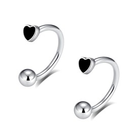 TRBR 16G 2PCs Cute Heart Snake Bite Jewelry, Lip Rings Snake Bites, Horseshoe Labret Jewelry for Lip Piercing, Black Red Pink, 8mm 10mm 12mm (16G-10mm, Black-2PCs)