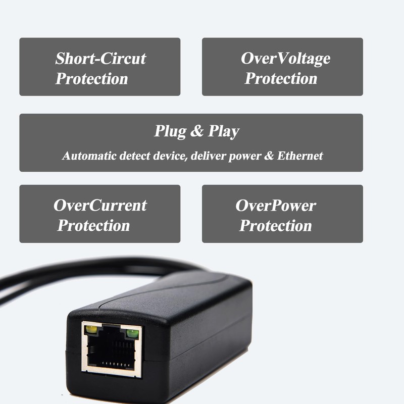 Revotech Active PoE Splitter 5V/3A Micro USB Plug, 48V PoE