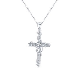 ABIGY Cross Necklace 925 Sterling Silver Happy Cross Sloth Women's Religion Jewellery Gift, Sterling Silver