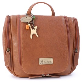 Catwalk Collection Handbags - Maisie Women's Leather Toiletry Bag Large - Hanging Toiletry Bag - Cosmetic Bag with Many Compartments, Tan Bb, Toiletry bag