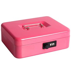 Cash Box with Money Tray, Parrency Large Money Box with Combination Lock, 9.8 x 7.9 x 3.5 inches, Pink