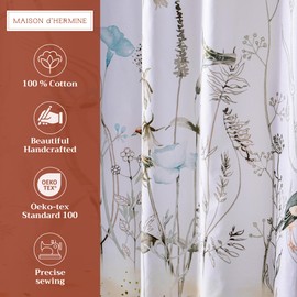 Maison d' Hermine Shower Curtain 100% Cotton One Panel 70"x72" Washable Fabric Shower Curtains for Bathroom, Easy Hanging with 12 Button Holes - Home, Farmhouse, Hotel, Spa (Meadow Florals)