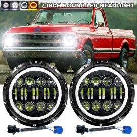 CHUSYYRAY Newest Pair 7" Round LED Headlights DRL For Chevy Truck 47-57 C10 C20/30 Pickup
