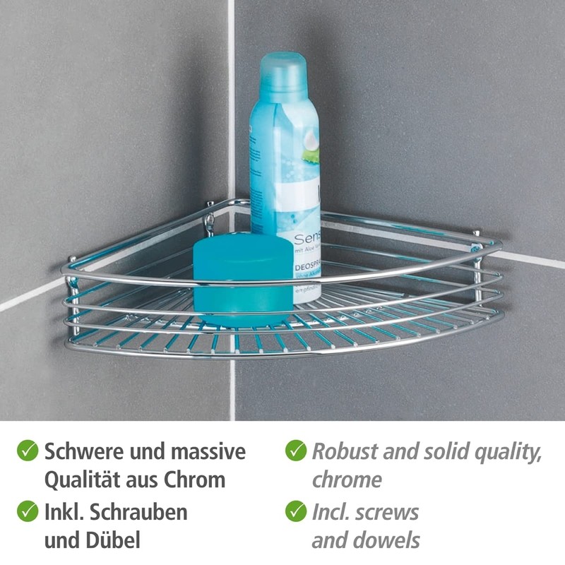 WENKO Milano Corner Shelf Solid with Screws and Wall Plugs