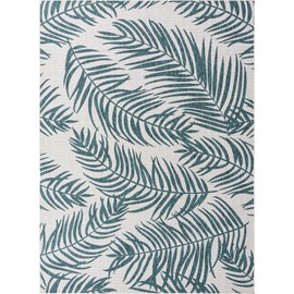 Unique Loom Outdoor Botanical Collection Area Rug - Palm (9' x 12' Rectangle, Teal Ivory)