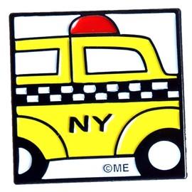 New York Lapel Pin Enamel Art By Mary Ellis Collectible New York City Souvenir 1" Iron Hard Enamel Pin Button (NY Taxi Cab)
