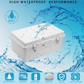 YETLEBOX Waterproof Outdoor Electrical Junction Box Weatherproof IP67 ABS Plastic Enclosure Switch Router Project Box with Mounting Plate with Wall Bracket 2 Cable Glands Grey 10.23" x 6.3" x 3.94"