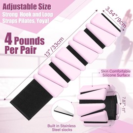 Vinsot Pilates Wrist Ankle Weights for Women, Wearable Arm Leg Set of 4(2Lbs Each) Adjustable Weighted Wristbands Arm Leg Weights Suitable for Walking Swimming Running Yoga Gym(Pink)