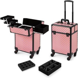 AROUS Rolling Makeup Train Case Cosmetic Travel Trolley 4 Tray with Sliding Rail Removable Middle Layer with Key Swivel Wheels Salon Barber Case Traveling Cart Trunk,Colorful