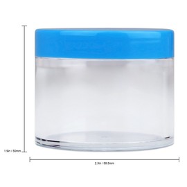 Beauticom 12 PIECES 60 Grams/60 ML (2 Oz) Leak Proof Round Acrylic Container Jars with Screw Cap Lids for Beauty Cosmetic Jewelry Charms Rhinestones (Clear Base with Blue Lids)