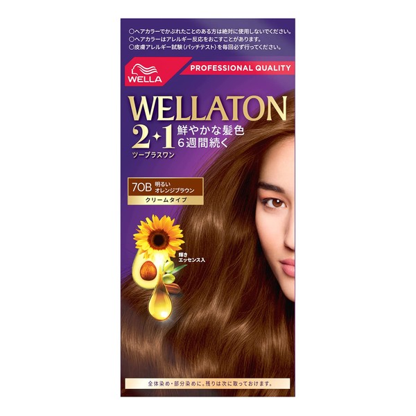 Wellaton 2+1 Cream Type 7OB Bright Orange Brown Dye for Gray Hair, Rich and Lustrous Hair Color, Quasi-Drug, Quantity: 1