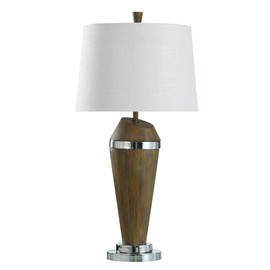 Collective Design Danrun Silver - Table Lamp - Mid Century Modern Faux Wood Finish - 6.5" w X 6.5" d X 32.5" h - 150w
