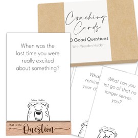 Mindfulness Question Cards – 80 Coaching and Reflection Prompts with Wooden Holder for Groups Therapy and Self Awareness