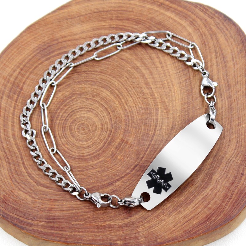 Oneress Blood Thinner Awareness Medical Alert Bracelet Multilayer Stainless Steel