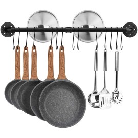 Toplife 31.5" Wall-Mounted Pot Rack – Detachable Pan Lid & Utensil Organizer with 14 Hoo