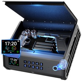 Gun Safe,3 Ways Biometric Pistol Safe with LCD Display of Temperature Humidity USB Port, Emergency Power Supply Gun Lock Box for Home Bedroom Bedside Nightstand and Car