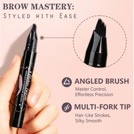 Eyebrow Pen, Waterproof Eyebrow Pencils for Women - Angled Brow Brush & Multi-Fork Tip Microblading Brow Pen, Precisely Creates Natural Hair-Like Brows, Easy to Use 02-Tawny Brown