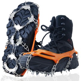 Crampons for Winter Hiking Boots,Upgrade 25 Spikes Traction Ice Cleats for Women Men Boots Shoe Ice Snow Grips Safe Walking Climbing Mountaineering (XL-1)