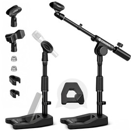 CAHAYA CAHAYA Mic Stand Desk Adjustable - Boom Arm Desktop Microphone Stand Metal Weighted Base A-frame Table Mic Mount with 2 Mic Clips 3/8" to 5/8" Screw Adapter Mic Mount for Singing Stage Performance