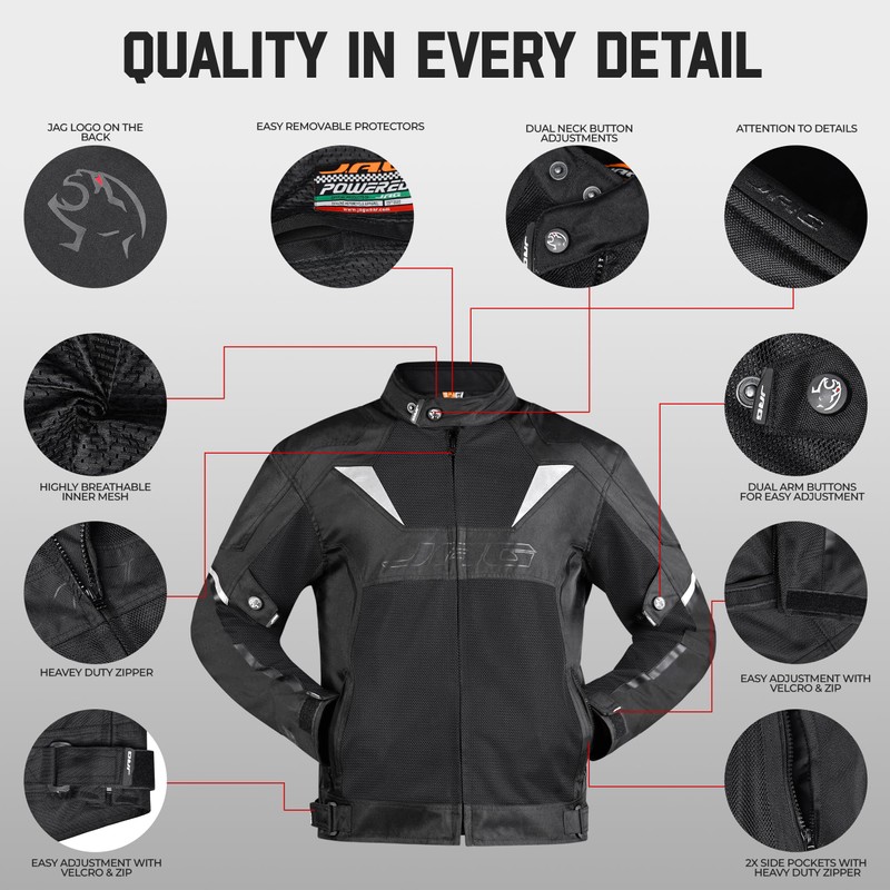 JAG Mesh Motorcycle Biker Jacket-CE Level 1 Armor Motorbike Jacket