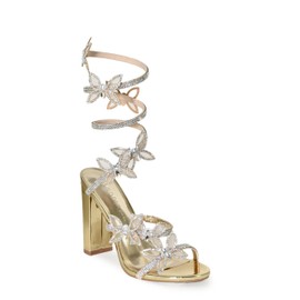 Wild Diva Women's Embellished Rhinestone Butterfly Spiral Coil Wrap Around Chunk Heel Morris-581 (Gold PU 7)