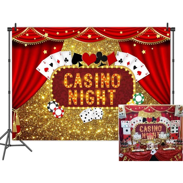 Vinyl 8X6FT Casino Night Poker Dice Red Curtains Photography Backdrop