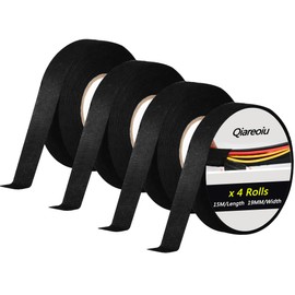 Qiareoiu 4 Rolls of Insulation Tape, Black, 19 mm x 15 m Wiring Harness Tape, Car Fabric Tape, Textile Tape for Car Cable, Electric Tape