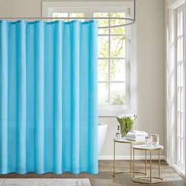 MIULEE Shower Curtain 180 x 200 cm Light Blue Waterproof Bath Curtain Anti-Mould and Textile Washable Quick Drying Bathroom for Bath and Shower Shower Curtains with 12 Shower Curtain Rings