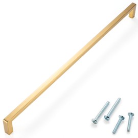 ASKANO Pack of 1, 12-5/8 Inch Hole Centers, Brushed Gold Square Bar Kitchen Cabinet Pull Handle ZP2401 | Solid Hardware for Drawer, Dresser, Bathroom, Vanity, Furniture Door, Cupboard, 12.6"