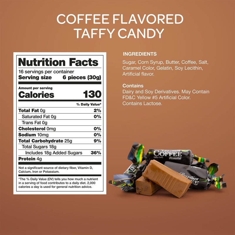 Brazilian Coffee Flavored Taffy Candy, Individually Wrapped, Bulk Pack 2