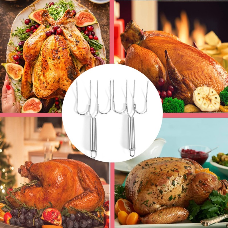 Thanksgiving Turkey & Roast Lifters, Stainless Steel Roaster Forks, Transfer