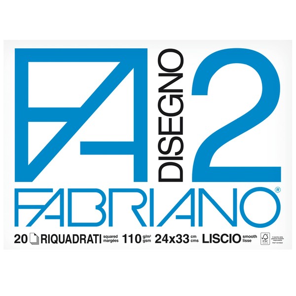 Fabriano F2 06201516 Sketchbook, 24 x 33 cm, Smooth Squared Sheets, Weight 110 g/m2, 20 Sheets, 1 Piece