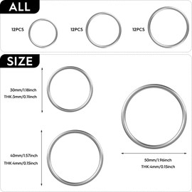 Boloest 36pcs Metal O Rings, Stainless Steel O-Ring Round Welded Rings for DIY Crafts, Hardware, Key Chain, Belt, silver