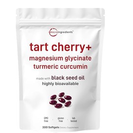 Tart Cherry+ with Magnesium Glycinate & 95% Turmeric Curcumin, 300 Softgels | Highly Bioavailable with Black Seed Oil Carrier | Extra Strength Tart Cherry Extract | Natural Herbal & Mineral Complex