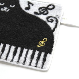 Bloomie's 000541-0038-01 Piano Chibi Towel (Black) (100% Cotton) Children Hand Towel, Mini Towel, Musical Instrument, Piano Cat Motif, Approx. 5.9 inches (15 cm)