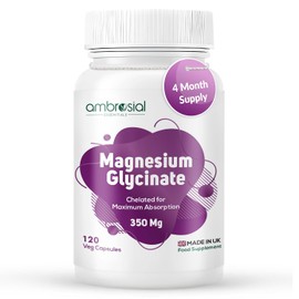 Ambrosial Chelated Magnesium Glycinate - 350 mg of Magnesium Glycinate – High Strength Mag.Supplement for Women & Men, Gentle on Stomach, Vegan, GMP Certified, 120 Capsules (4 Months Supply)