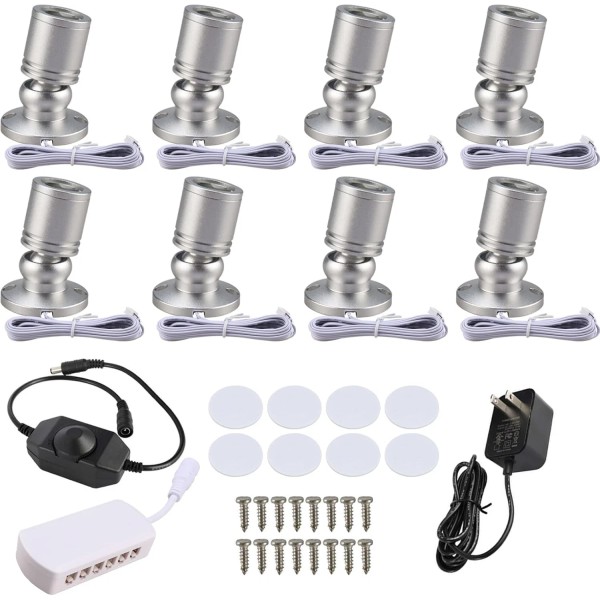 YaeCCC 8Pcs Mini Spot Lights with Dimmer 1.5W 3000K Warm