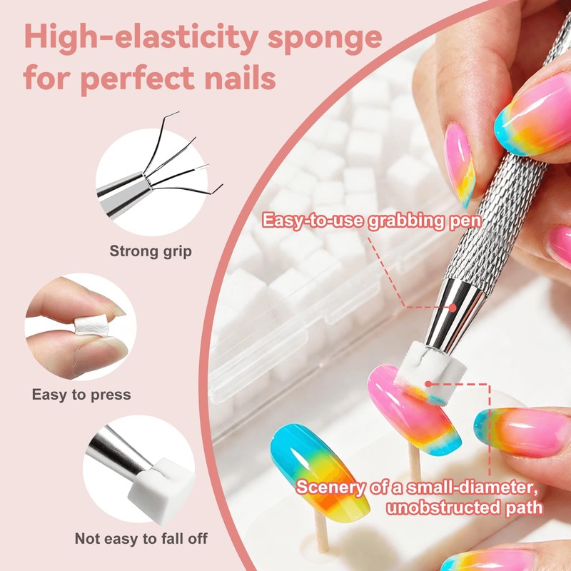 200PCS Soft Nail Sponges with 1PCS Grabbing Pen for Ombre