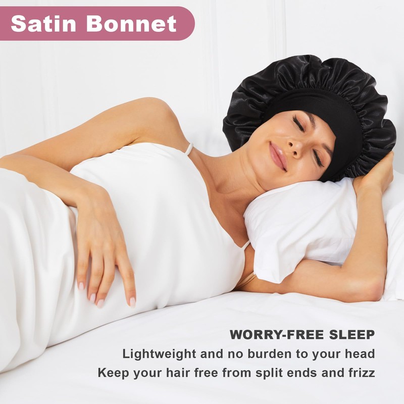 2Pcs Satin Bonnet Silk Bonnet, Hair Bonnet for Sleeping, Elastic